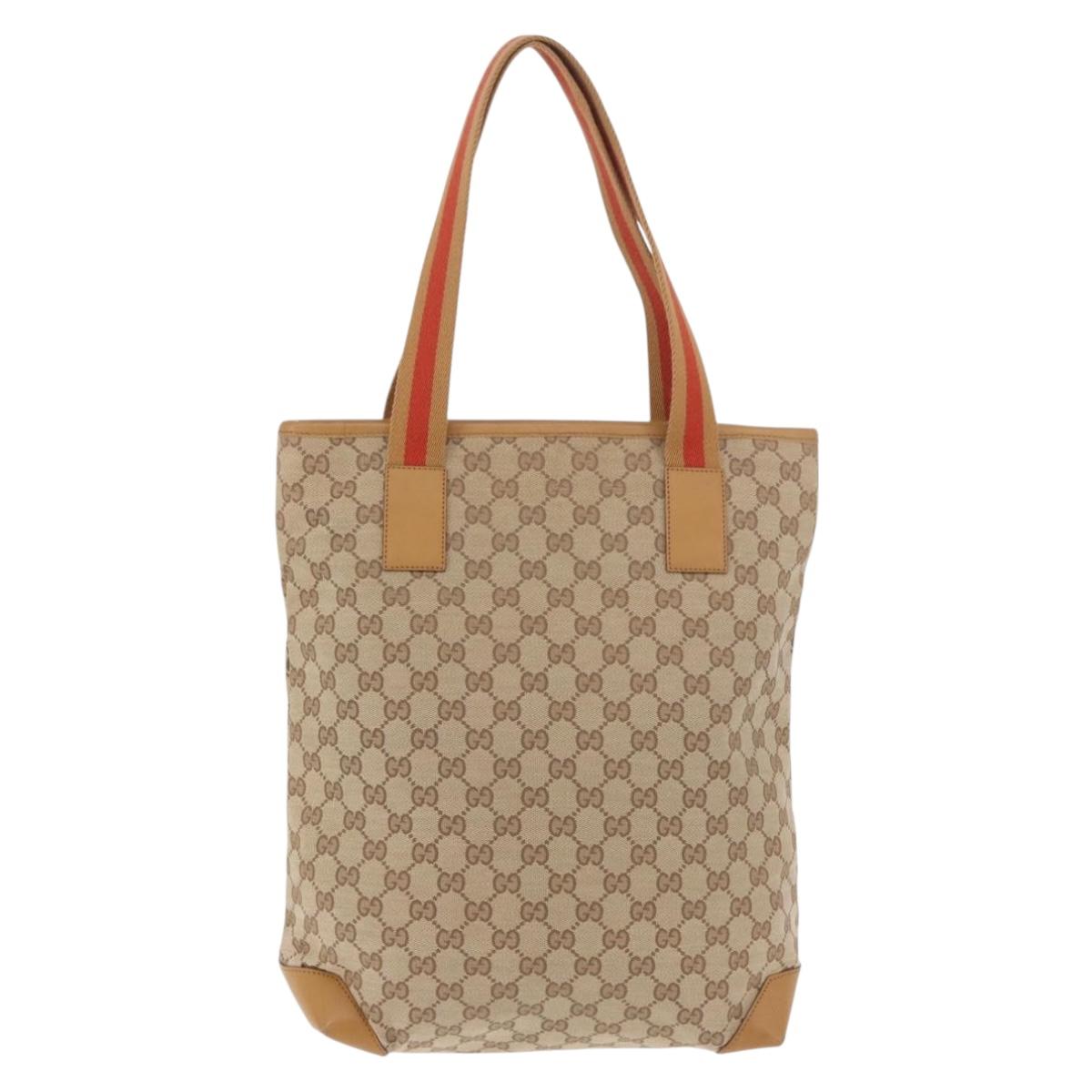 GUCCI GG Canvas Sherry Line Tote Bag Beige Red 019 0401 Auth 187732A