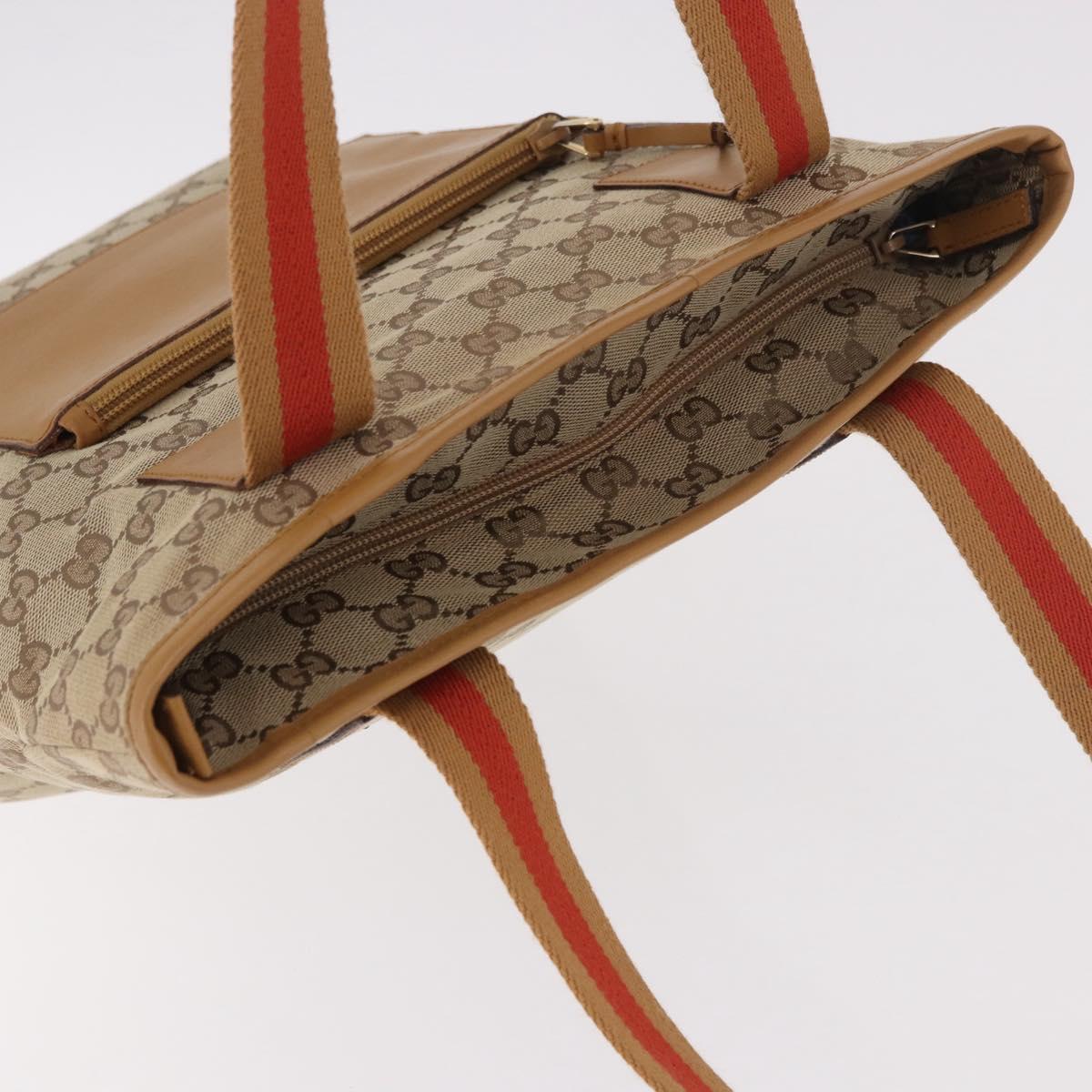 GUCCI GG Canvas Sherry Line Tote Bag Beige Red 019 0401 Auth 187732A