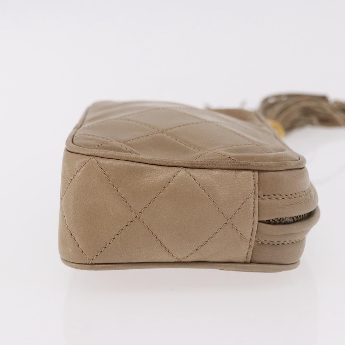 CHANEL Matelasse Pouch Lamb Skin Beige Gold CC Auth 187733A