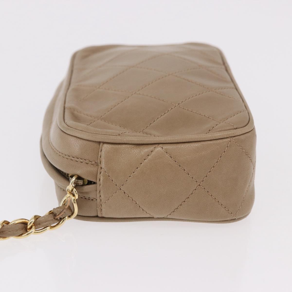 CHANEL Matelasse Pouch Lamb Skin Beige Gold CC Auth 187733A