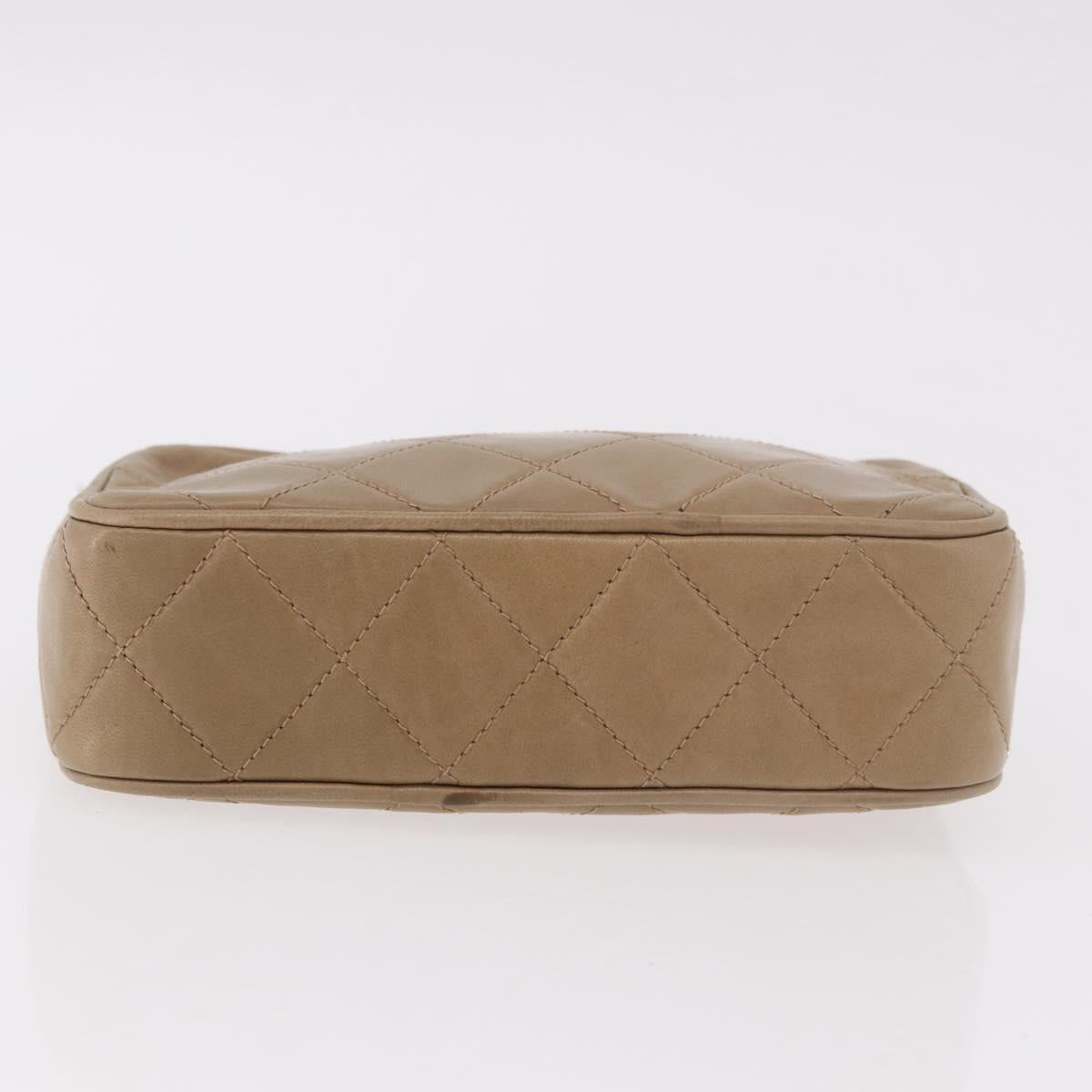 CHANEL Matelasse Pouch Lamb Skin Beige Gold CC Auth 187733A
