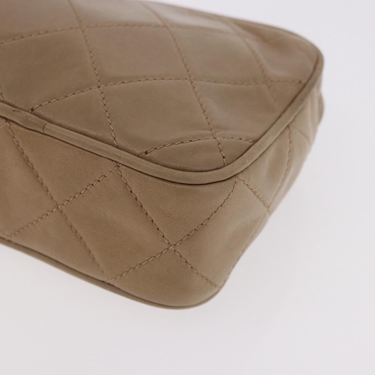 CHANEL Matelasse Pouch Lamb Skin Beige Gold CC Auth 187733A