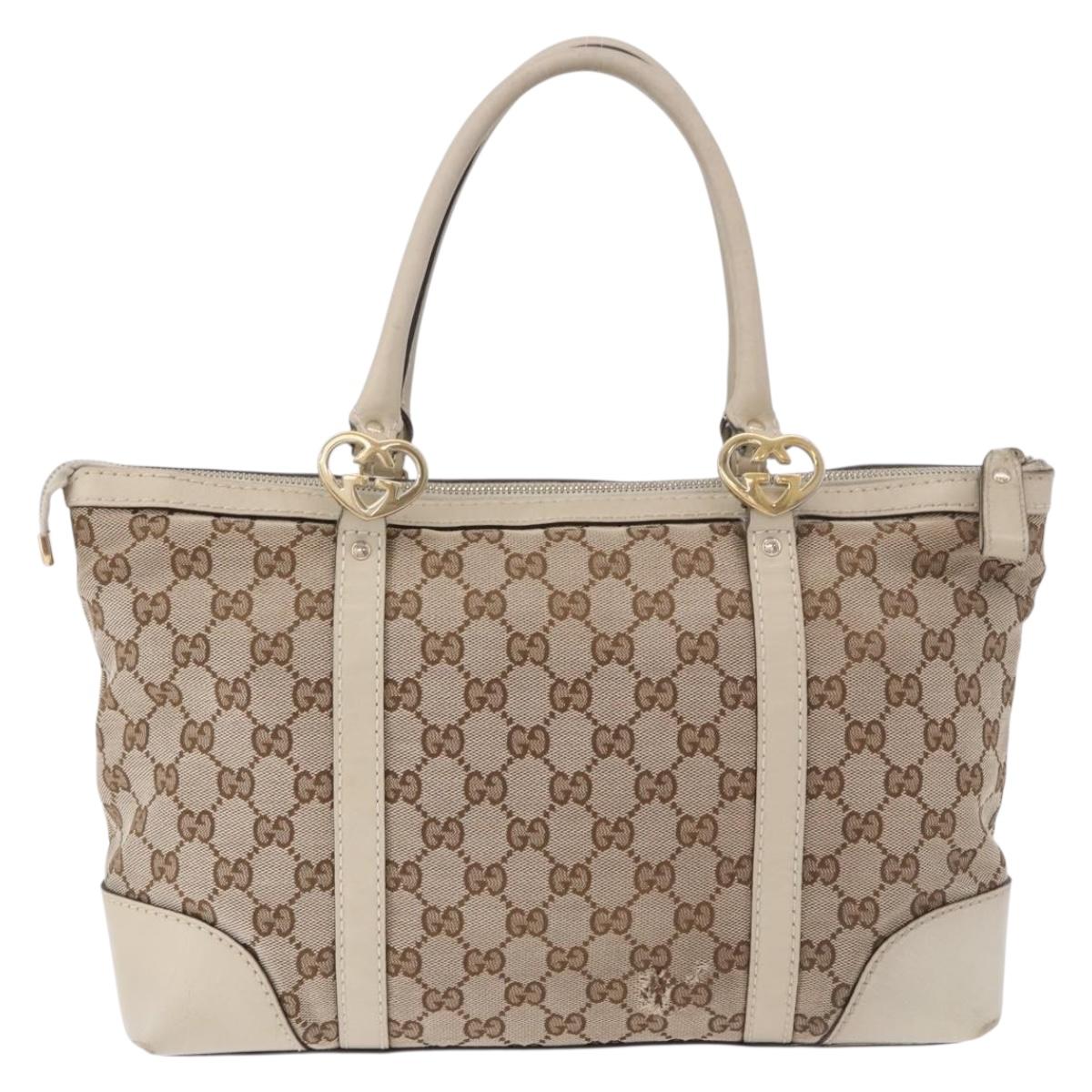 GUCCI GG Canvas Tote Bag Beige Gold 257069 Auth 187734