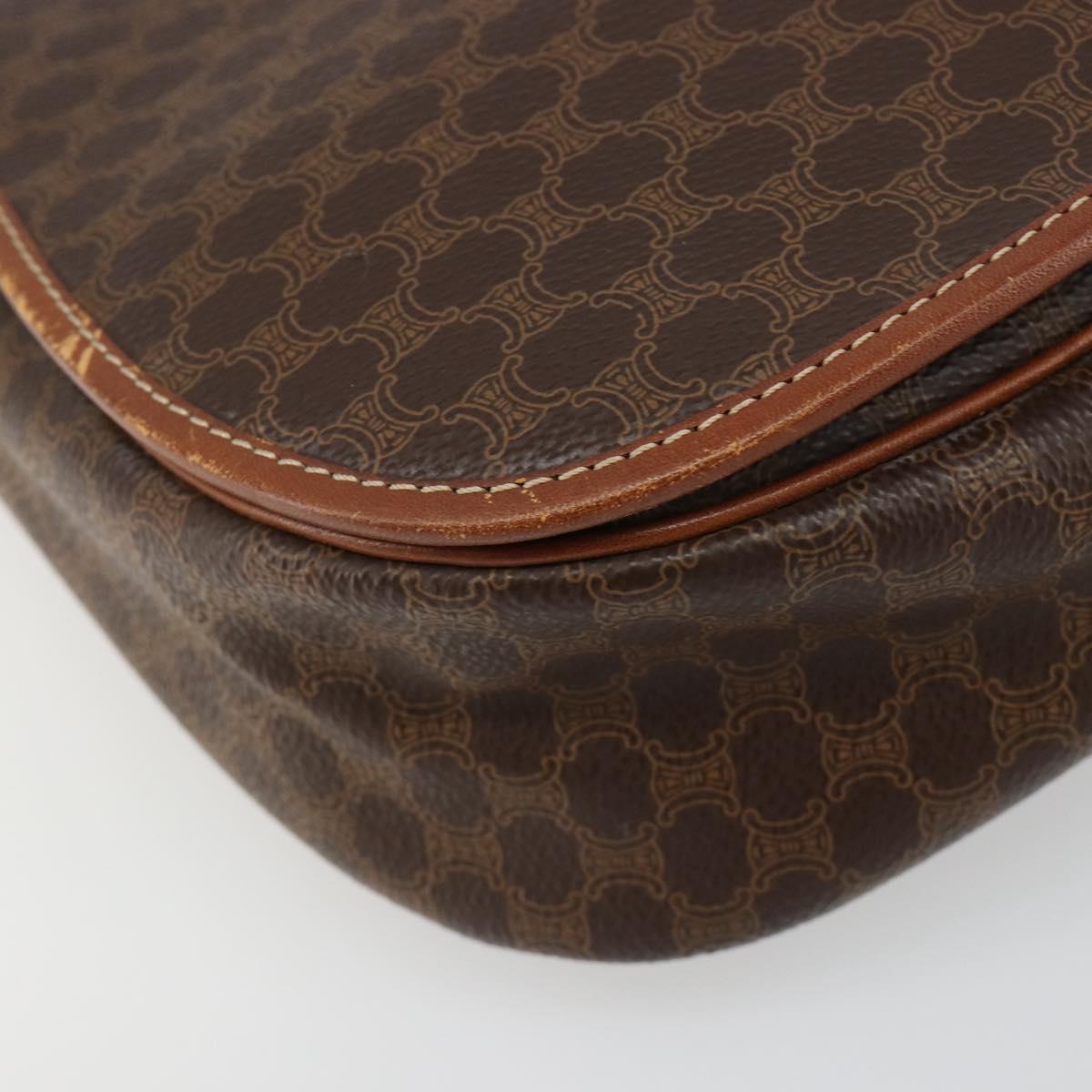 CELINE Macadam Canvas Shoulder Bag PVC Leather Brown Gold Auth 187736