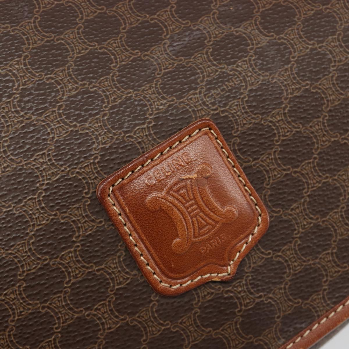 CELINE Macadam Canvas Shoulder Bag PVC Leather Brown Gold Auth 187736