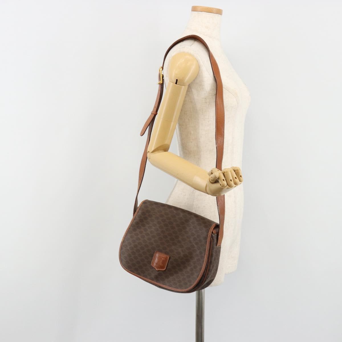 CELINE Macadam Canvas Shoulder Bag PVC Leather Brown Gold Auth 187736