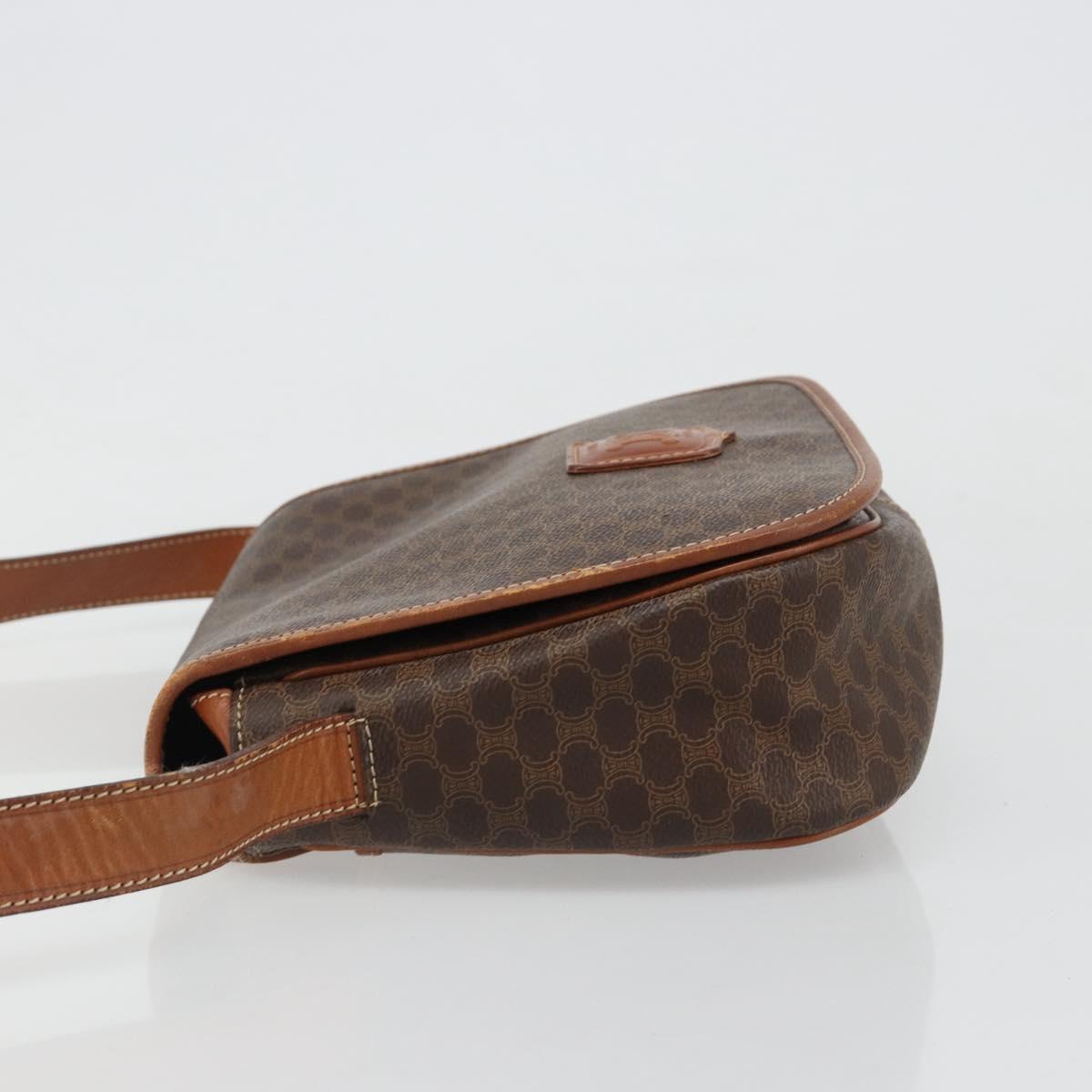 CELINE Macadam Canvas Shoulder Bag PVC Leather Brown Gold Auth 187736