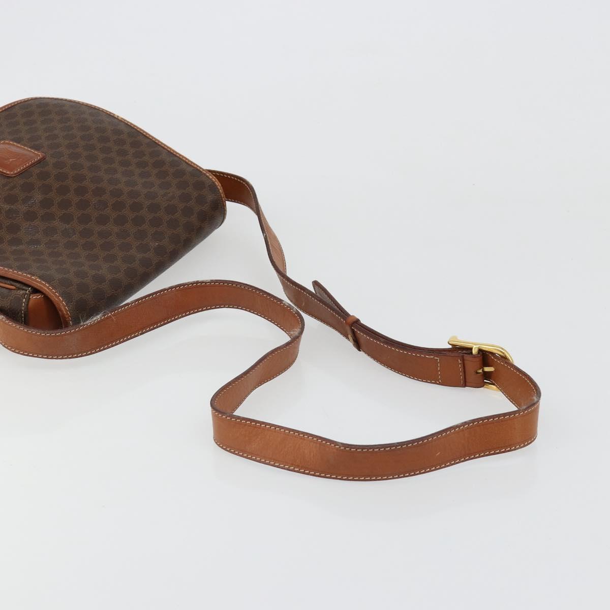 CELINE Macadam Canvas Shoulder Bag PVC Leather Brown Gold Auth 187736
