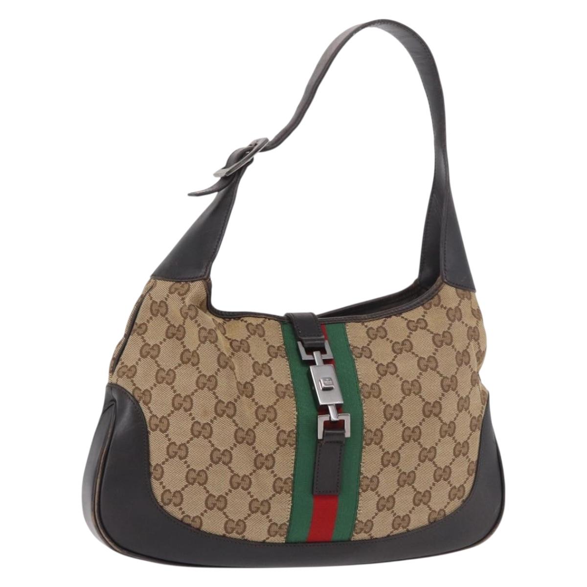 GUCCI GG Canvas Jackie Web Sherry Line Bag Beige Red 001 3306 3444 Auth 187739
