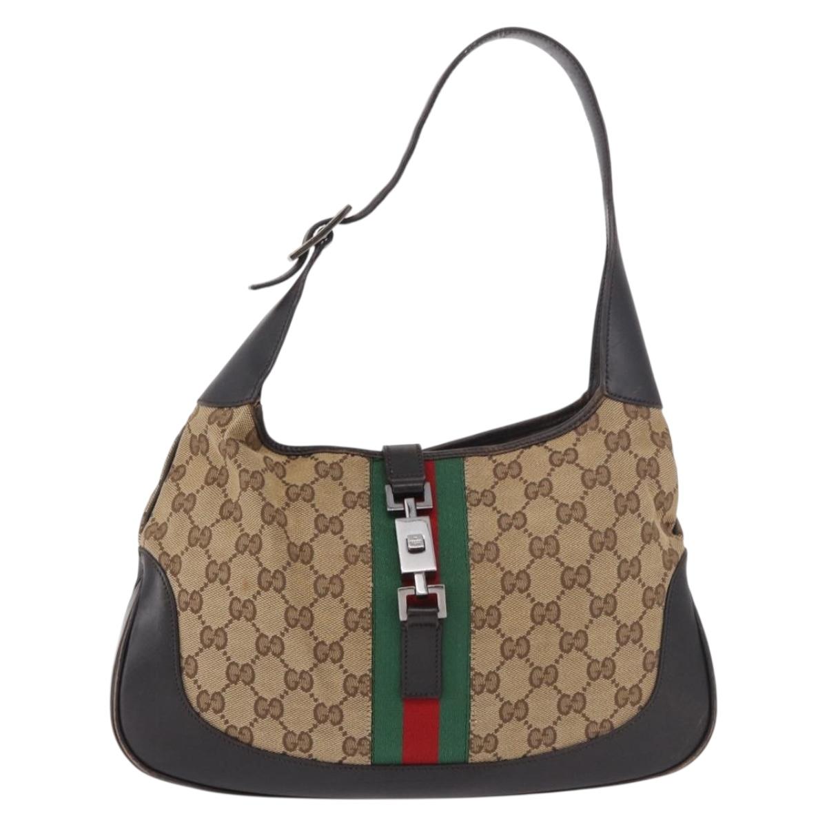 GUCCI GG Canvas Jackie Web Sherry Line Bag Beige Red 001 3306 3444 Auth 187739