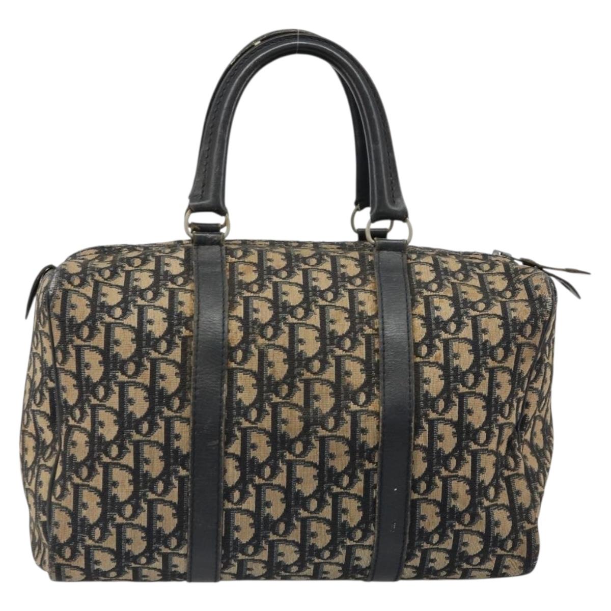 Christian Dior Trotter Canvas Hand Bag Navy Silver Auth 187741