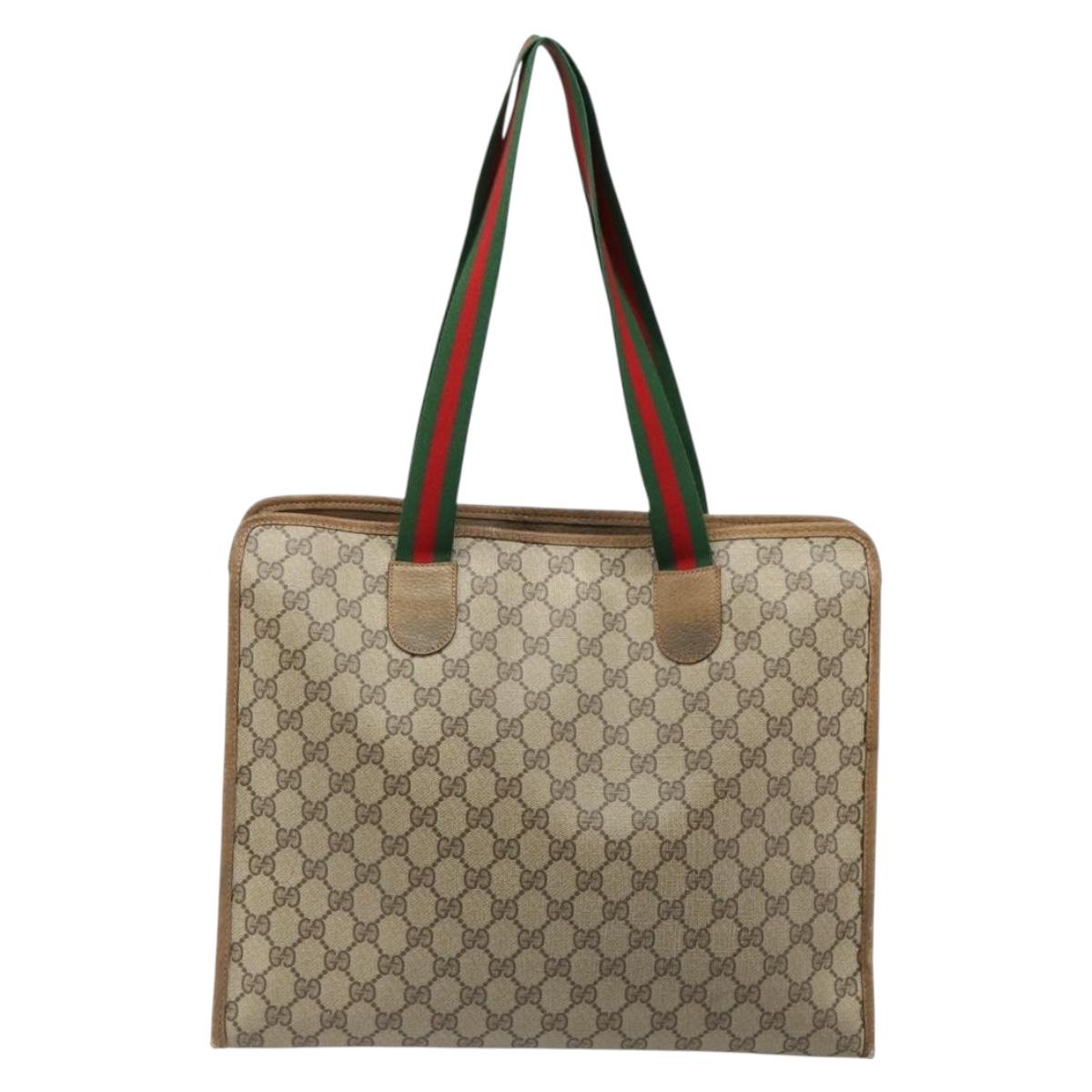 GUCCI GG Supreme Web Sherry Line Tote Bag PVC Beige Red 89 02 997 Auth 187743