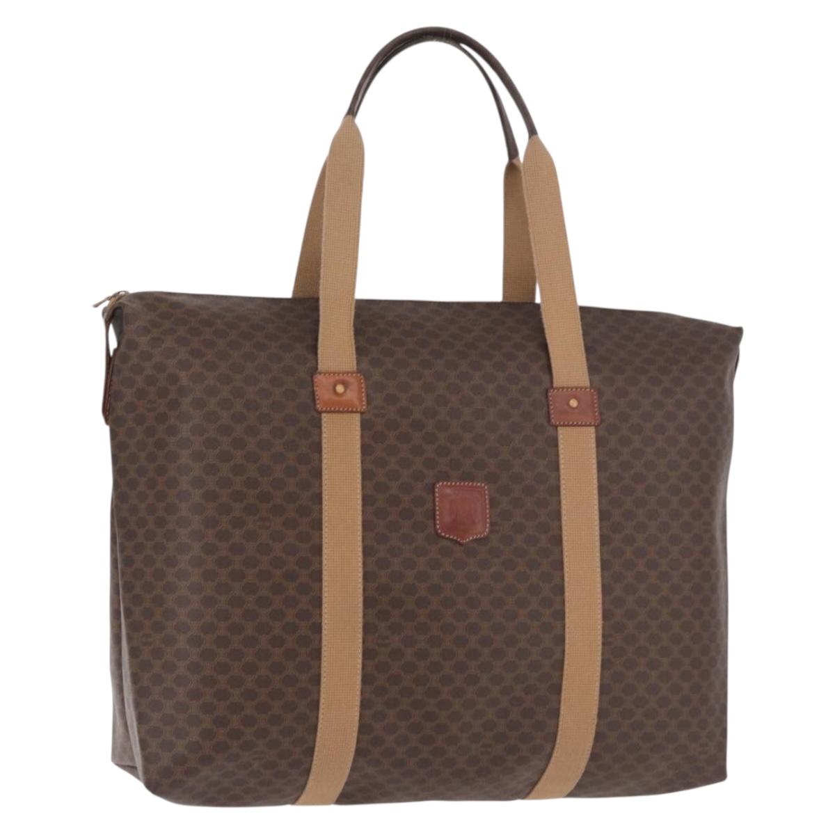 CELINE Macadam Canvas Boston Bag PVC Leather Brown Gold Auth 187744