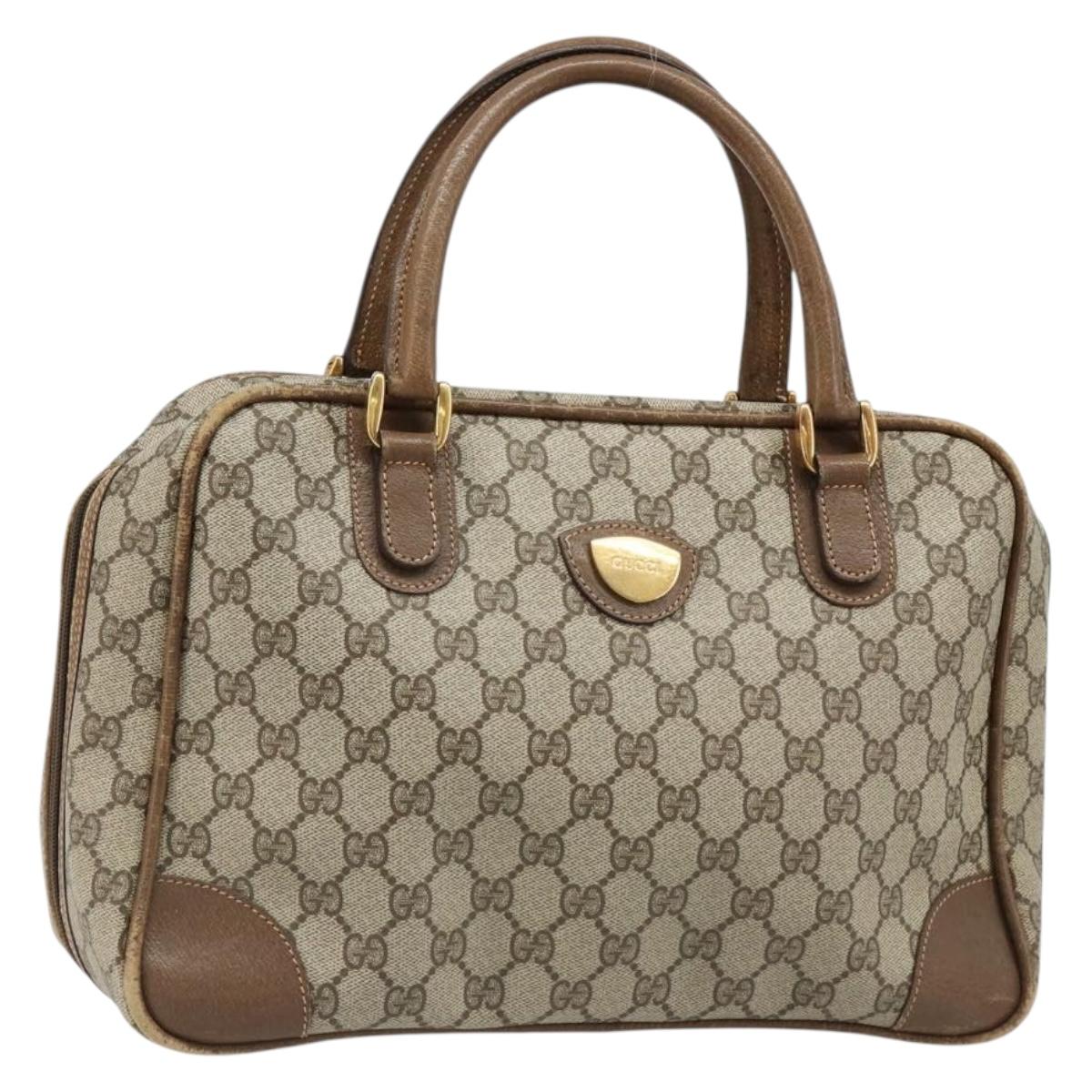 GUCCI GG Supreme Hand Bag PVC Beige Gold Auth 187745