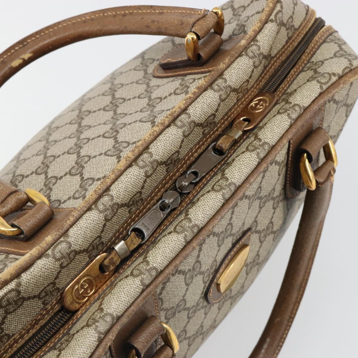 GUCCI GG Supreme Hand Bag PVC Beige Gold Auth 187745