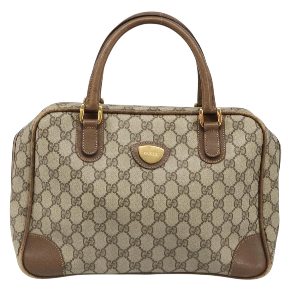 GUCCI GG Supreme Hand Bag PVC Beige Gold Auth 187745