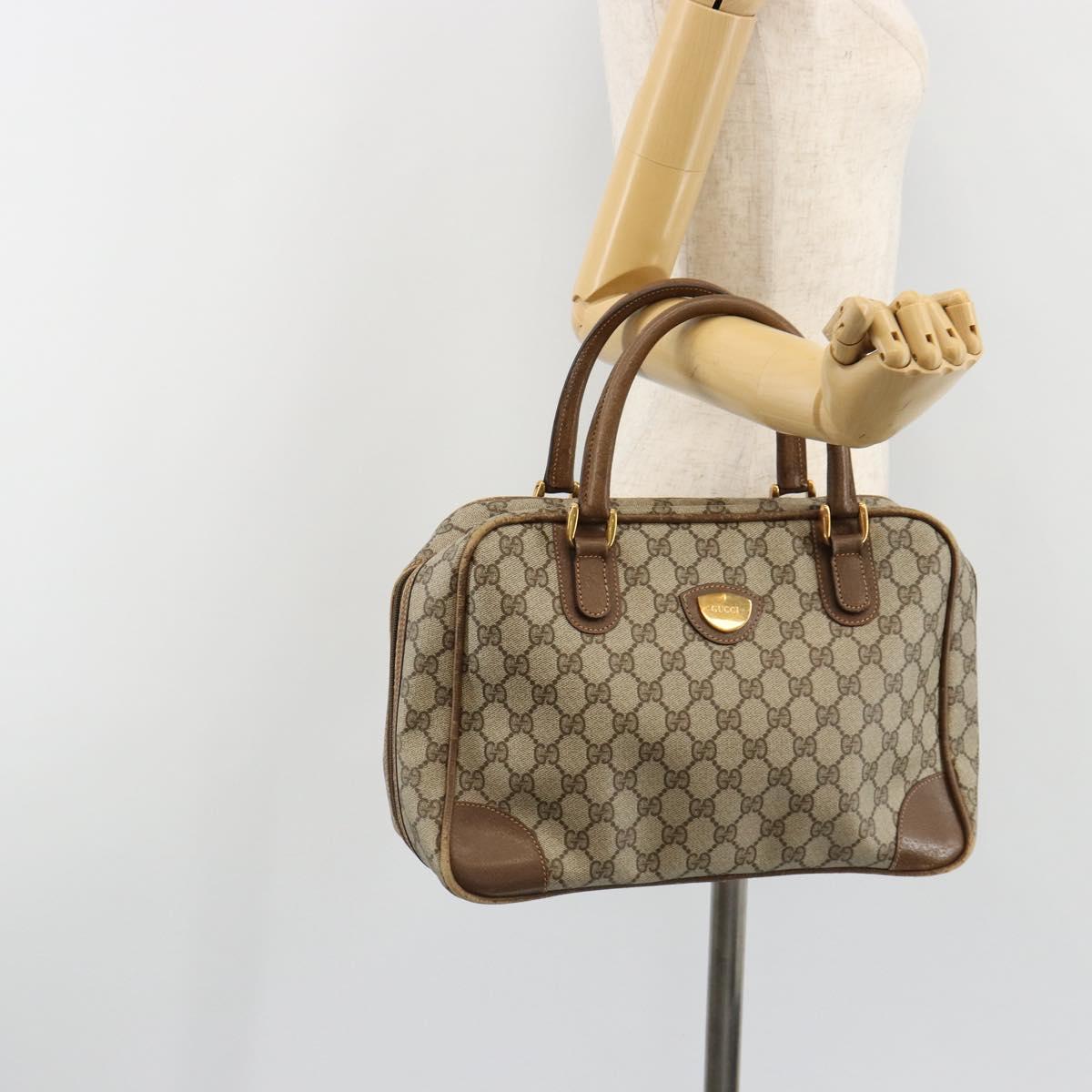 GUCCI GG Supreme Hand Bag PVC Beige Gold Auth 187745