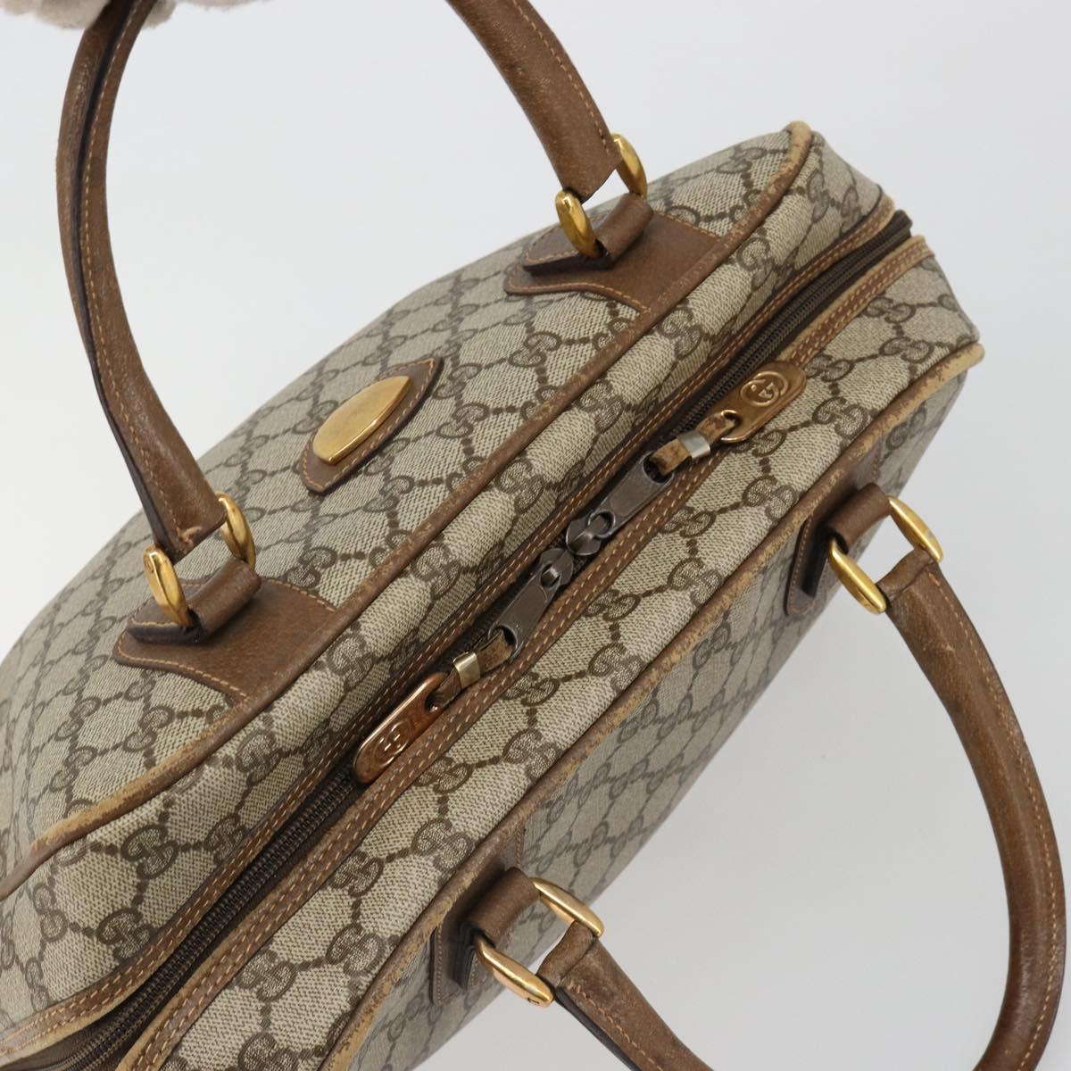 GUCCI GG Supreme Hand Bag PVC Beige Gold Auth 187745