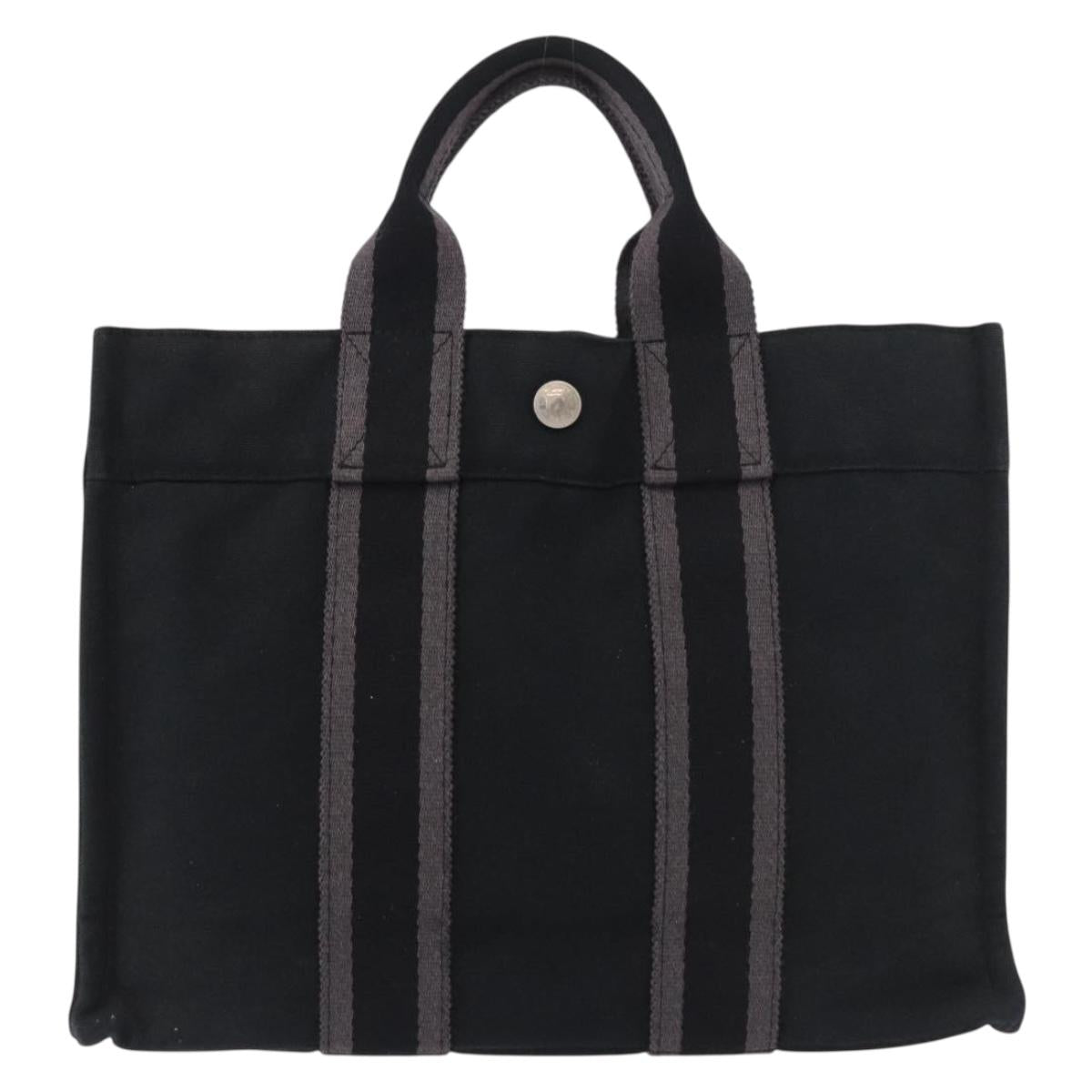 HERMES Fourre Tout PM Hand Bag cotton Black Silver Auth 187747A