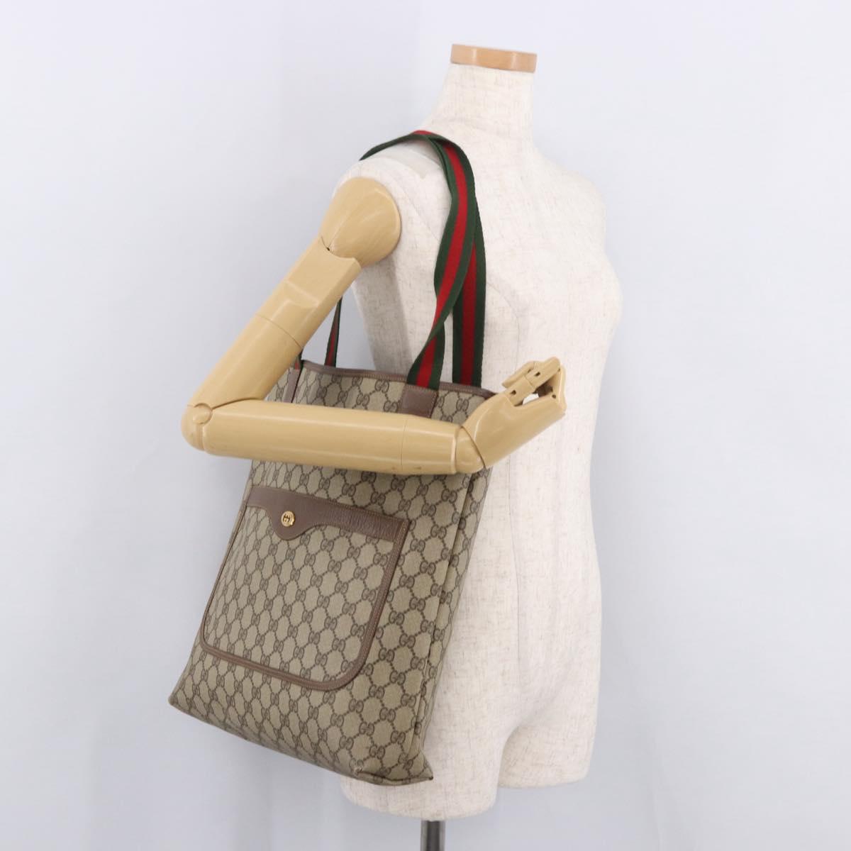 GUCCI GG Supreme Web Sherry Line Tote Bag PVC Beige Red 002 58 6487 Auth 187748