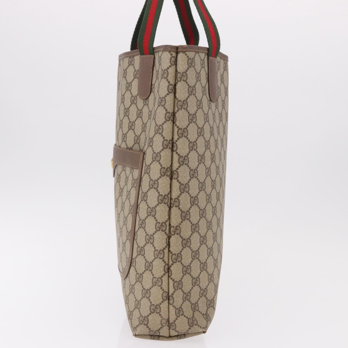 GUCCI GG Supreme Web Sherry Line Tote Bag PVC Beige Red 002 58 6487 Auth 187748