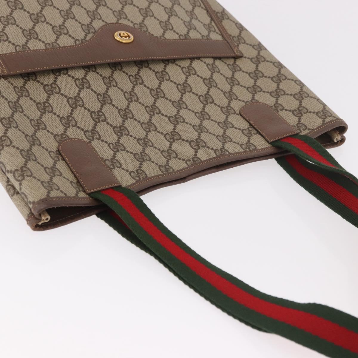 GUCCI GG Supreme Web Sherry Line Tote Bag PVC Beige Red 002 58 6487 Auth 187748