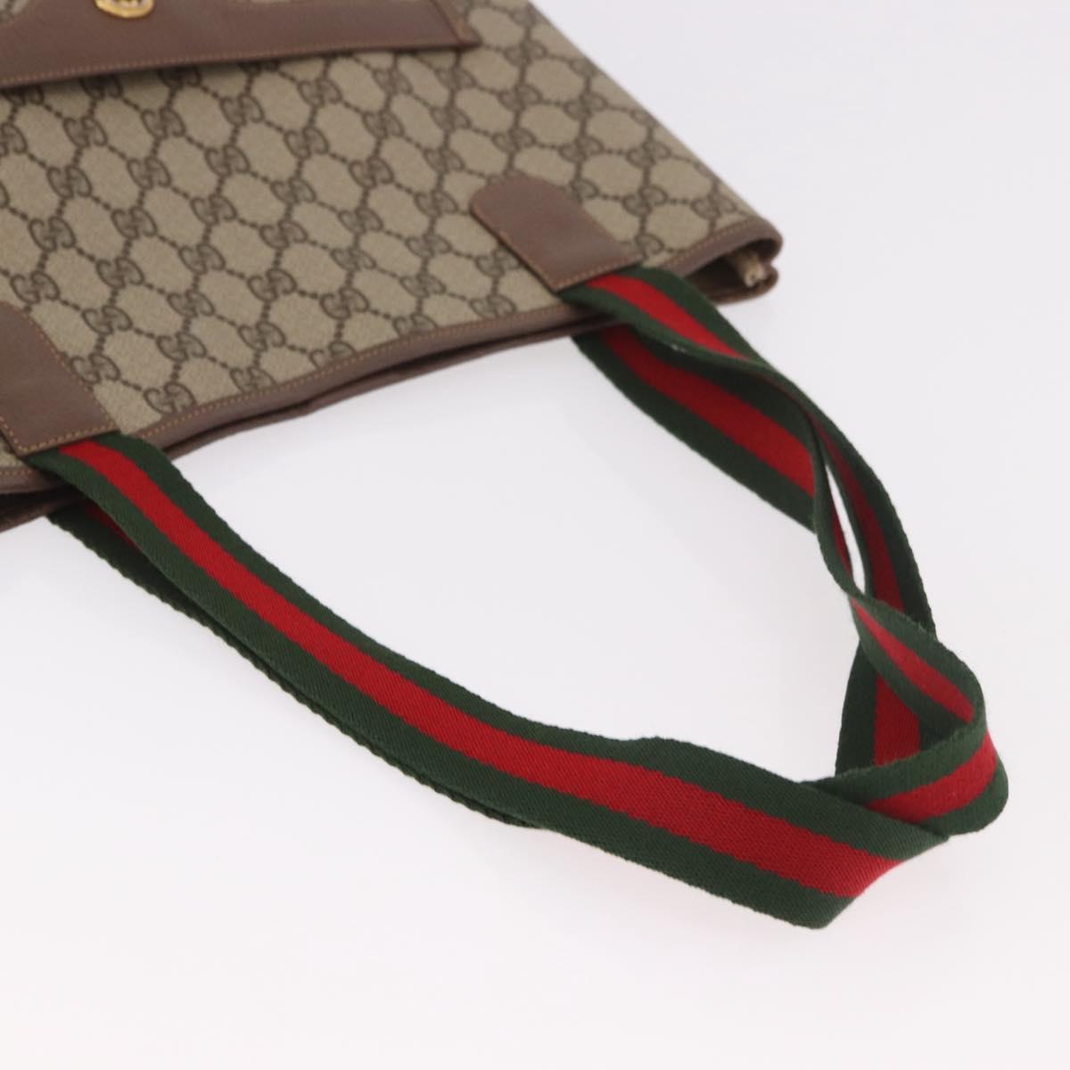 GUCCI GG Supreme Web Sherry Line Tote Bag PVC Beige Red 002 58 6487 Auth 187748