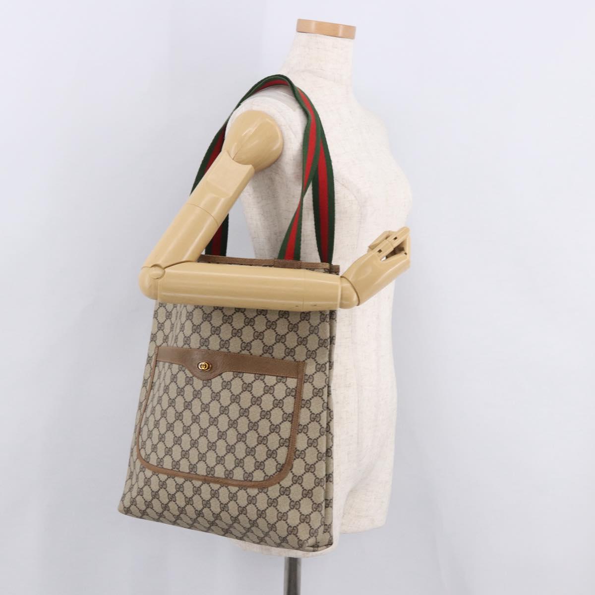 GUCCI GG Supreme Web Sherry Line Tote Bag PVC Beige Red Auth 187749A