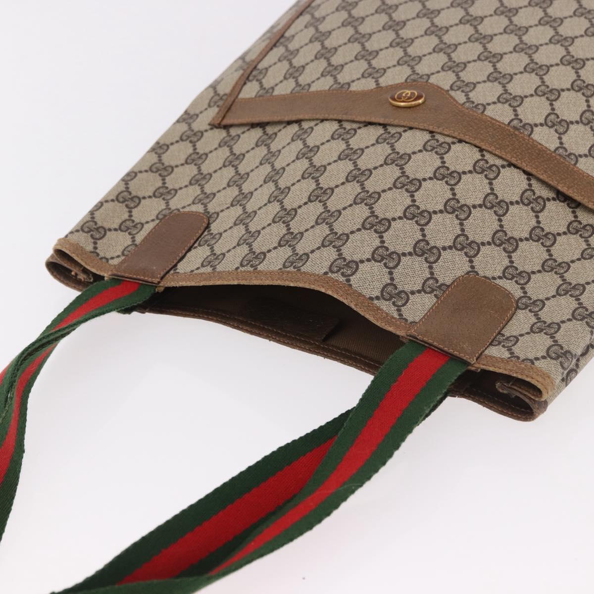 GUCCI GG Supreme Web Sherry Line Tote Bag PVC Beige Red Auth 187749A