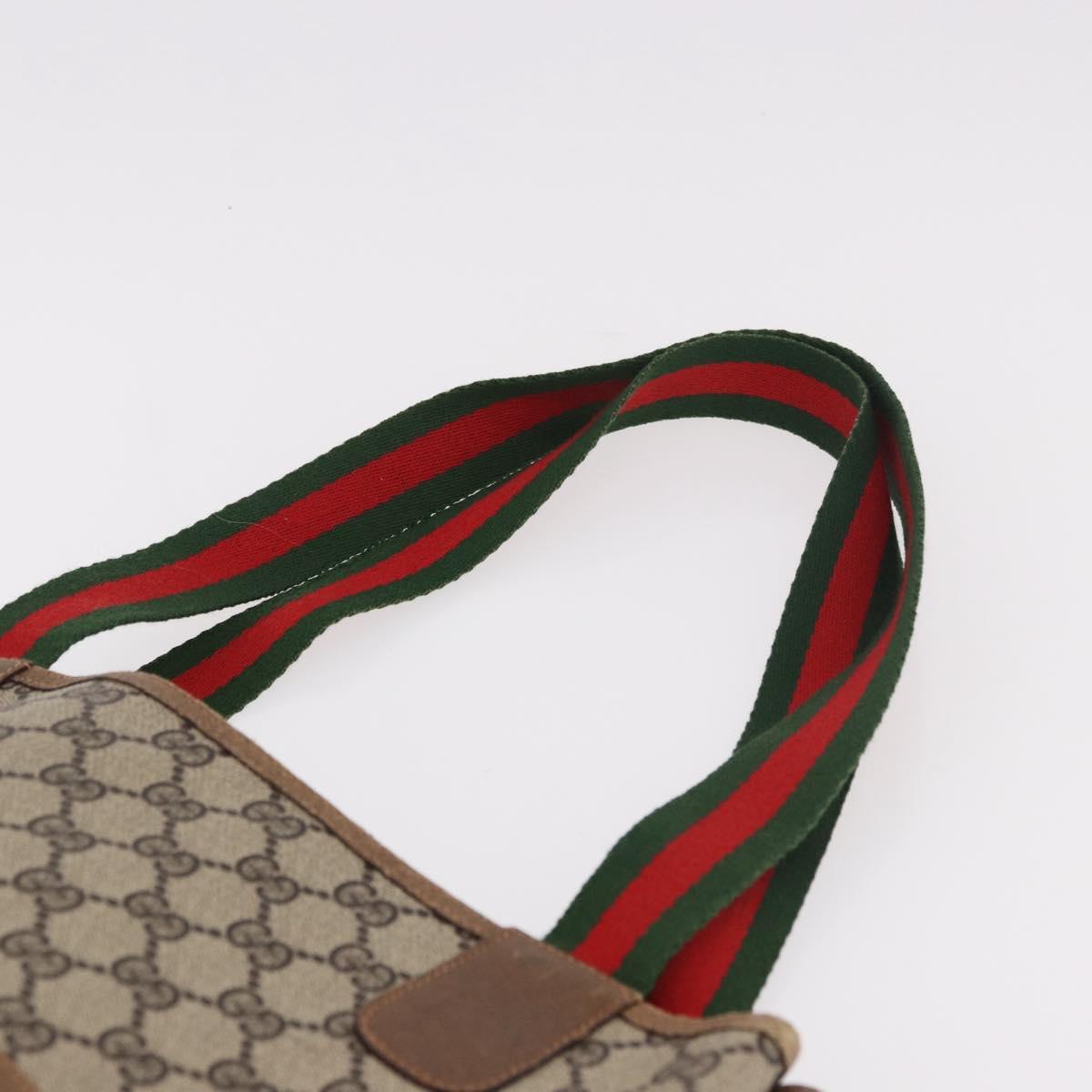 GUCCI GG Supreme Web Sherry Line Tote Bag PVC Beige Red Auth 187749A
