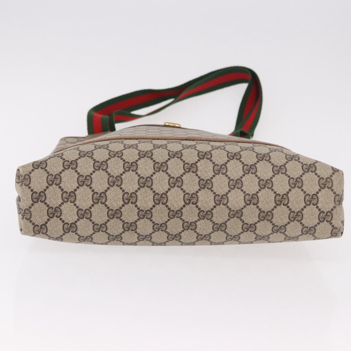 GUCCI GG Supreme Web Sherry Line Tote Bag PVC Beige Red Auth 187749A