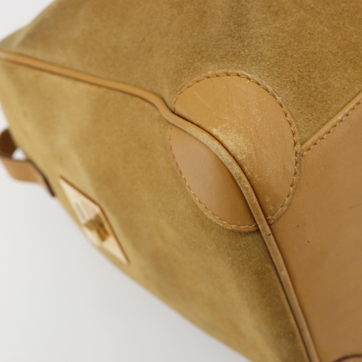 GUCCI Hand Bag Suede Beige Gold 000 0846 Auth 187752