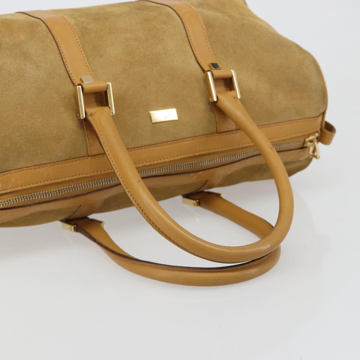GUCCI Hand Bag Suede Beige Gold 000 0846 Auth 187752
