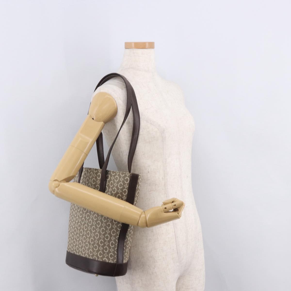 CELINE C Macadam Canvas Tote Bag Beige Gold Auth 187756