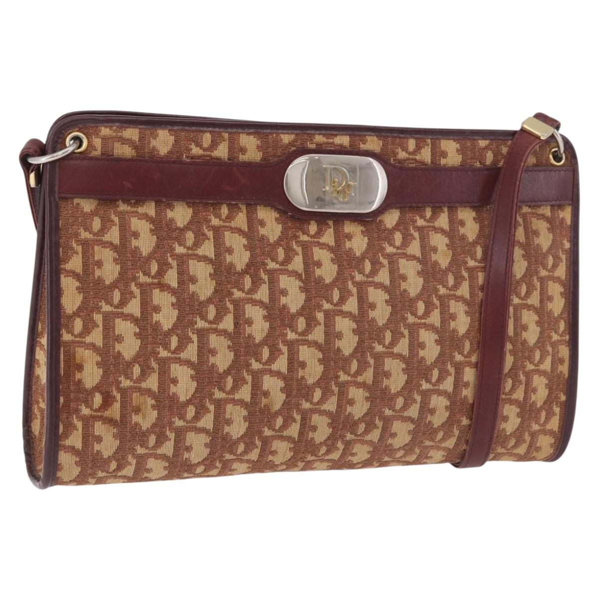 Christian Dior Trotter Canvas Shoulder Bag Red Gold Auth 187757