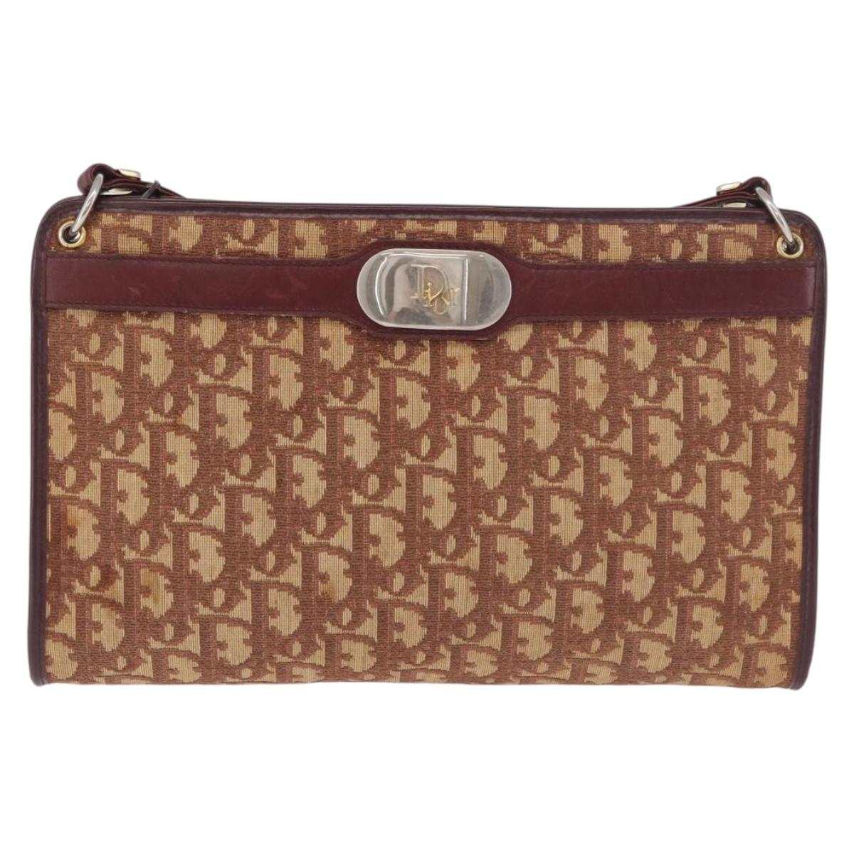 Christian Dior Trotter Canvas Shoulder Bag Red Gold Auth 187757