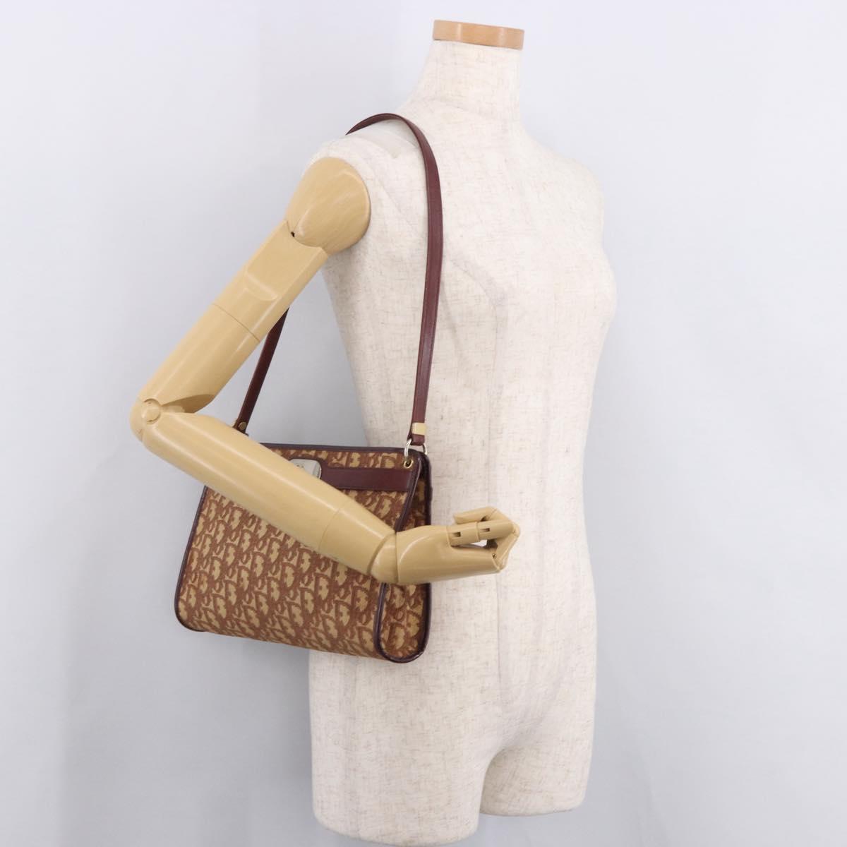 Christian Dior Trotter Canvas Shoulder Bag Red Gold Auth 187757