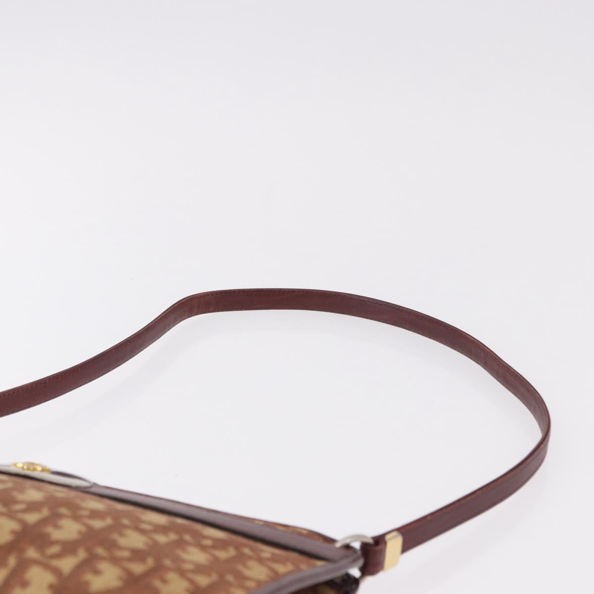 Christian Dior Trotter Canvas Shoulder Bag Red Gold Auth 187757