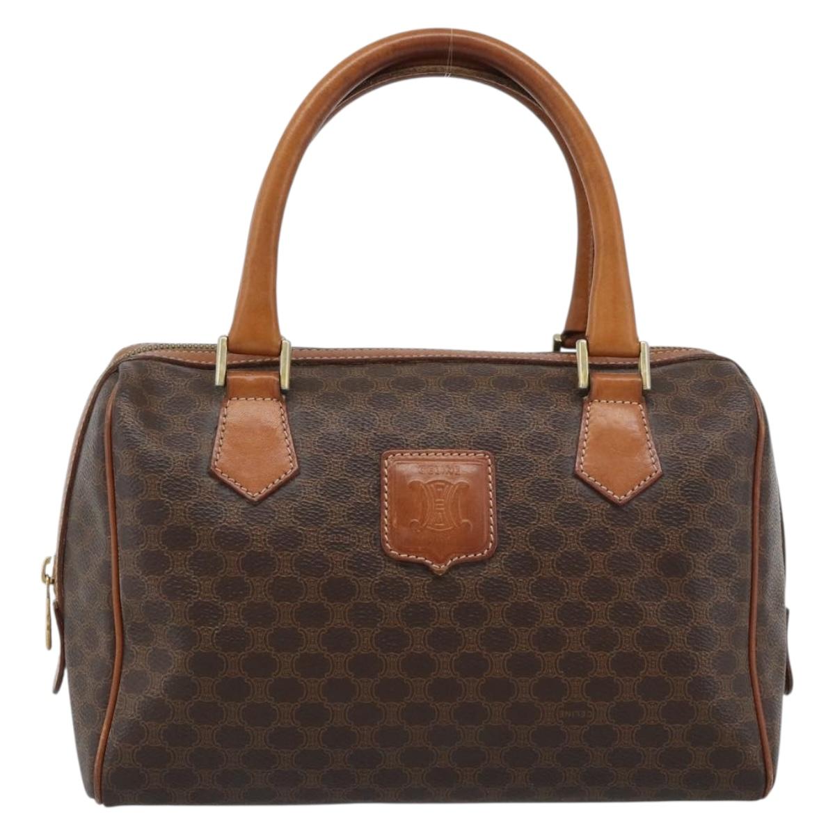 CELINE Macadam Canvas Hand Bag PVC Leather Brown Gold Auth 187766A