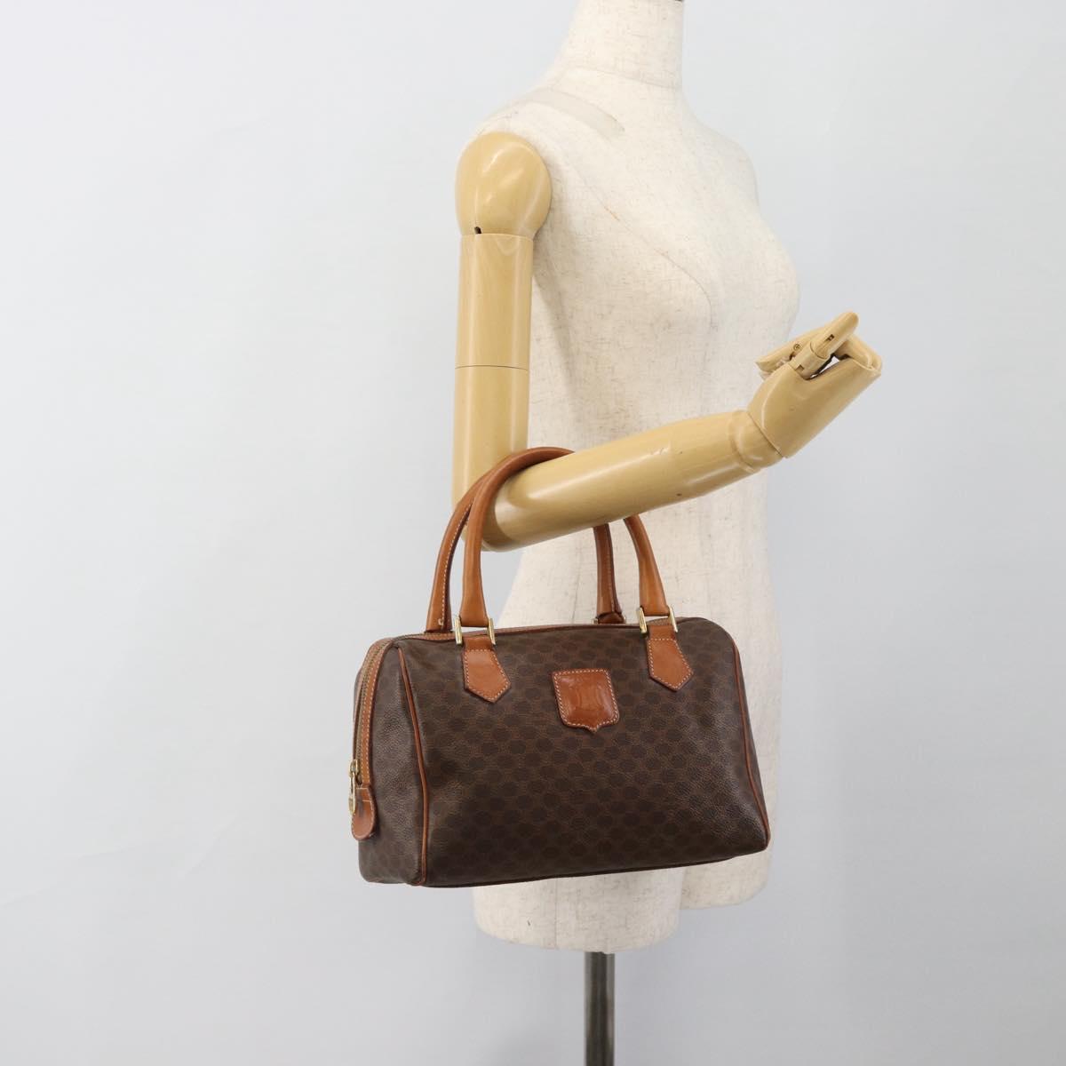 CELINE Macadam Canvas Hand Bag PVC Leather Brown Gold Auth 187766A