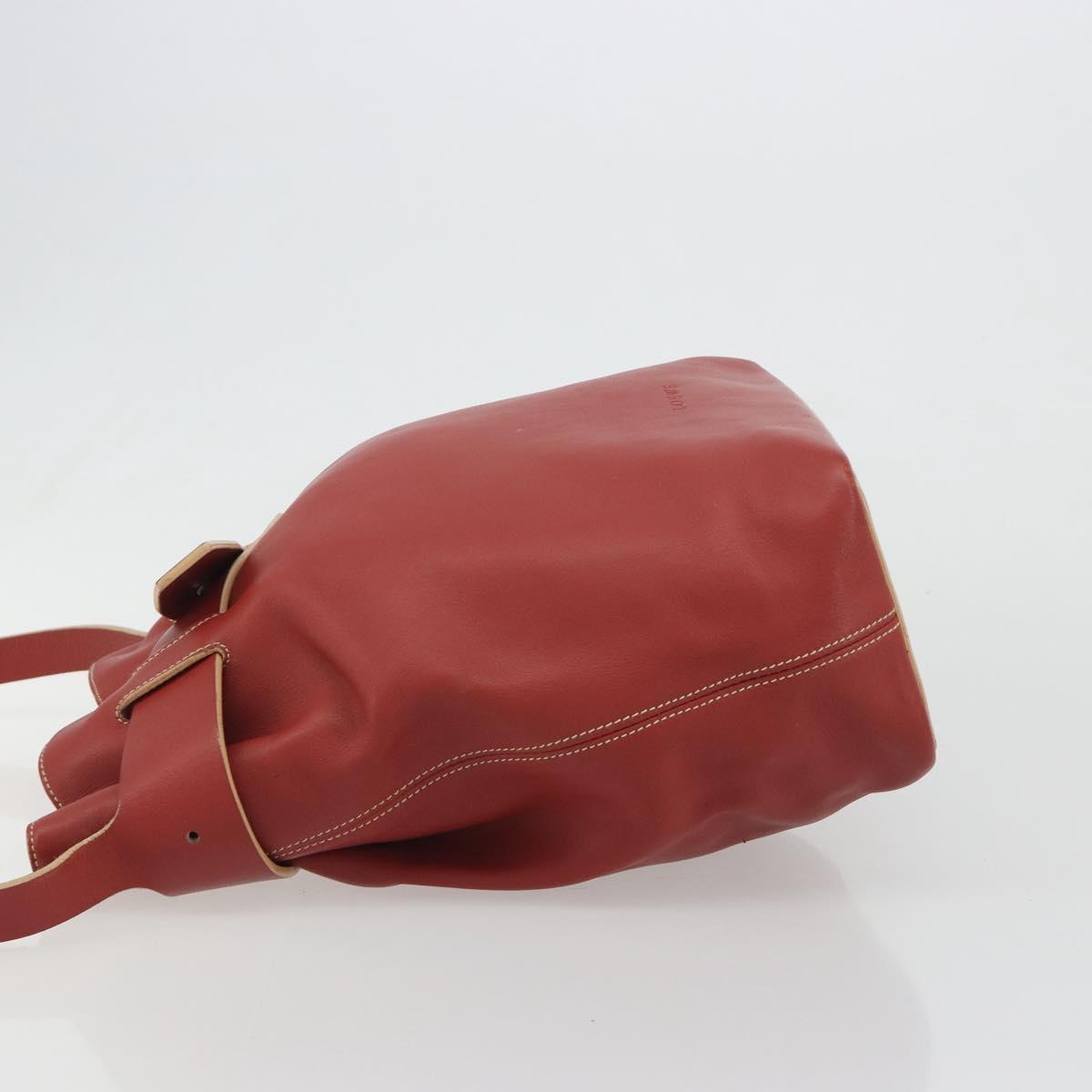 LOEWE Shoulder Bag Leather Red Silver Auth 187768A