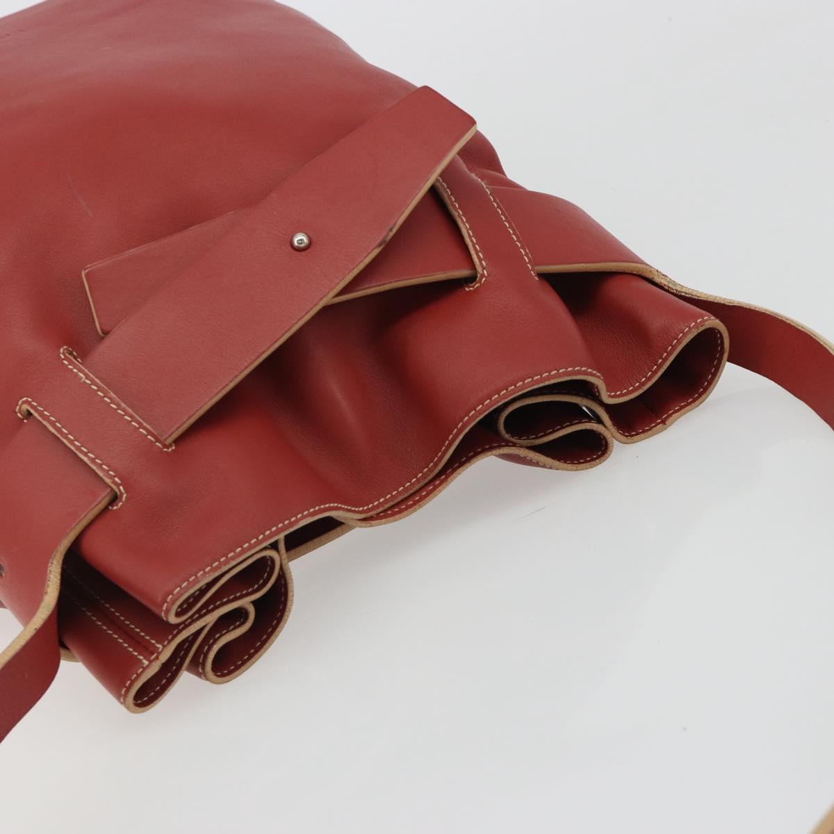 LOEWE Shoulder Bag Leather Red Silver Auth 187768A
