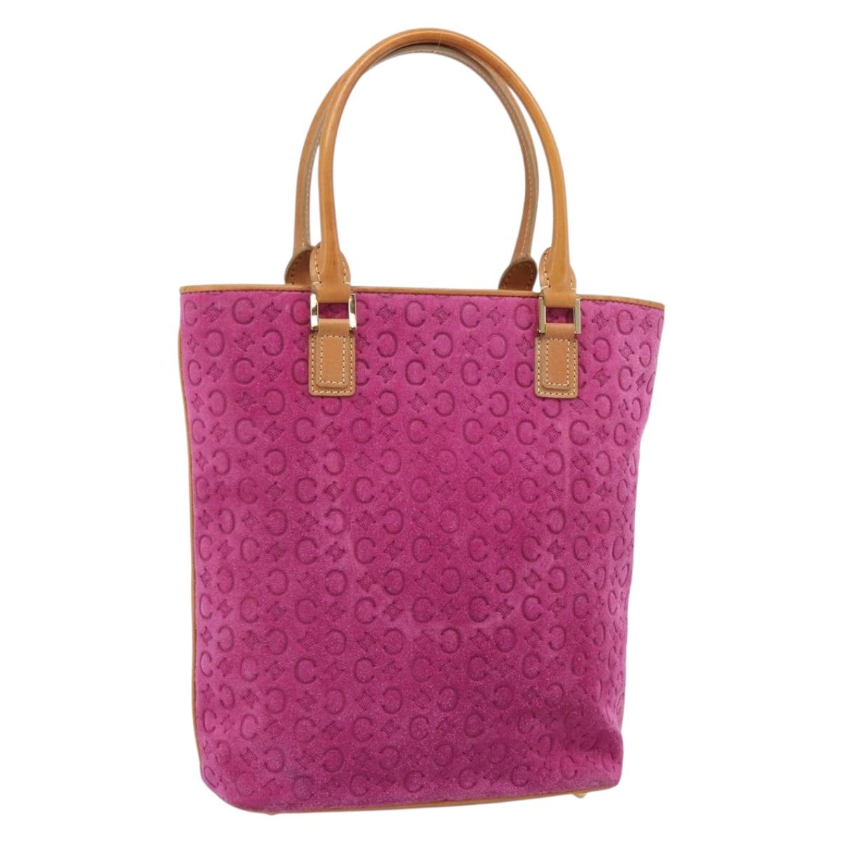 CELINE C Macadam Canvas Tote Bag Suede Pink Gold Auth 187769A