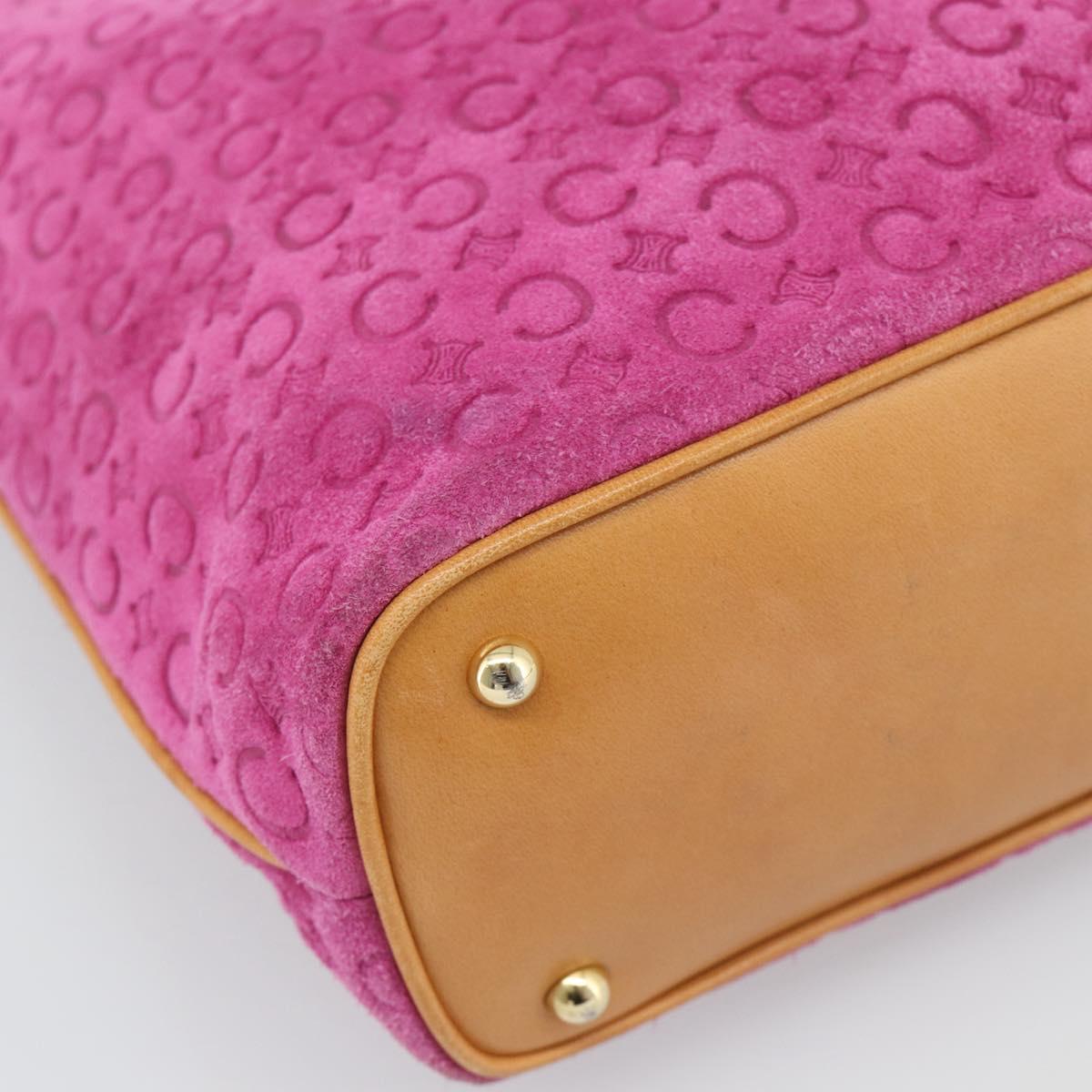 CELINE C Macadam Canvas Tote Bag Suede Pink Gold Auth 187769A