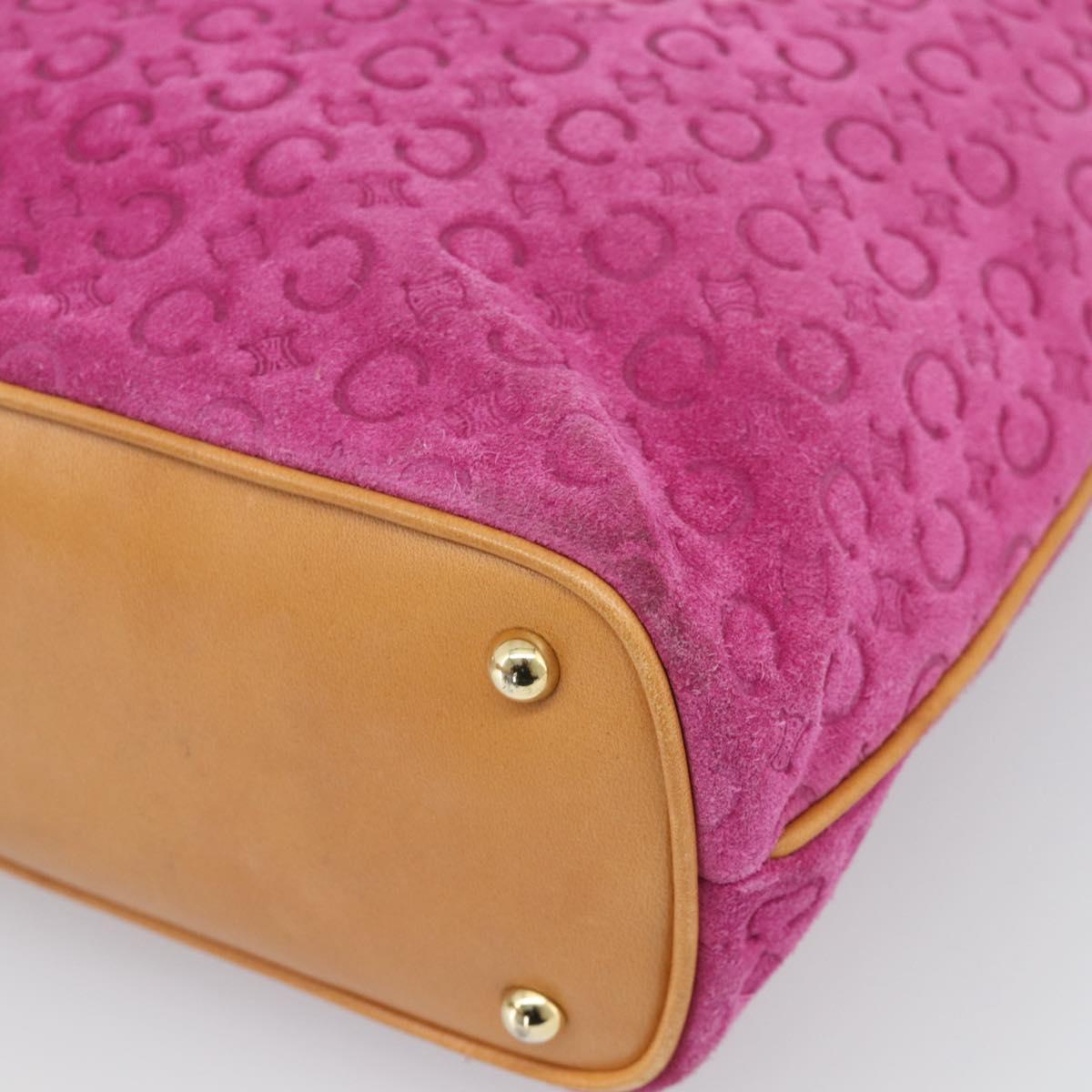 CELINE C Macadam Canvas Tote Bag Suede Pink Gold Auth 187769A