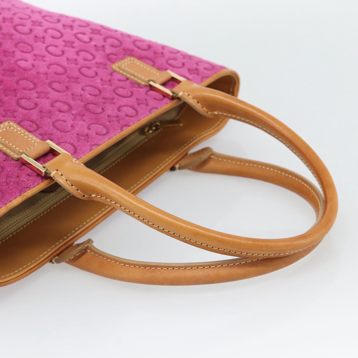 CELINE C Macadam Canvas Tote Bag Suede Pink Gold Auth 187769A