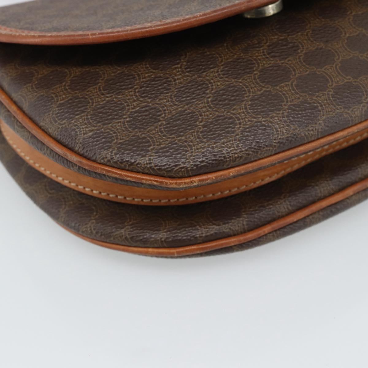 CELINE Macadam Canvas Shoulder Bag PVC Leather Brown Gold Auth 187770