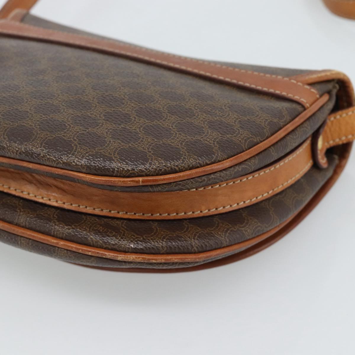 CELINE Macadam Canvas Shoulder Bag PVC Leather Brown Gold Auth 187770
