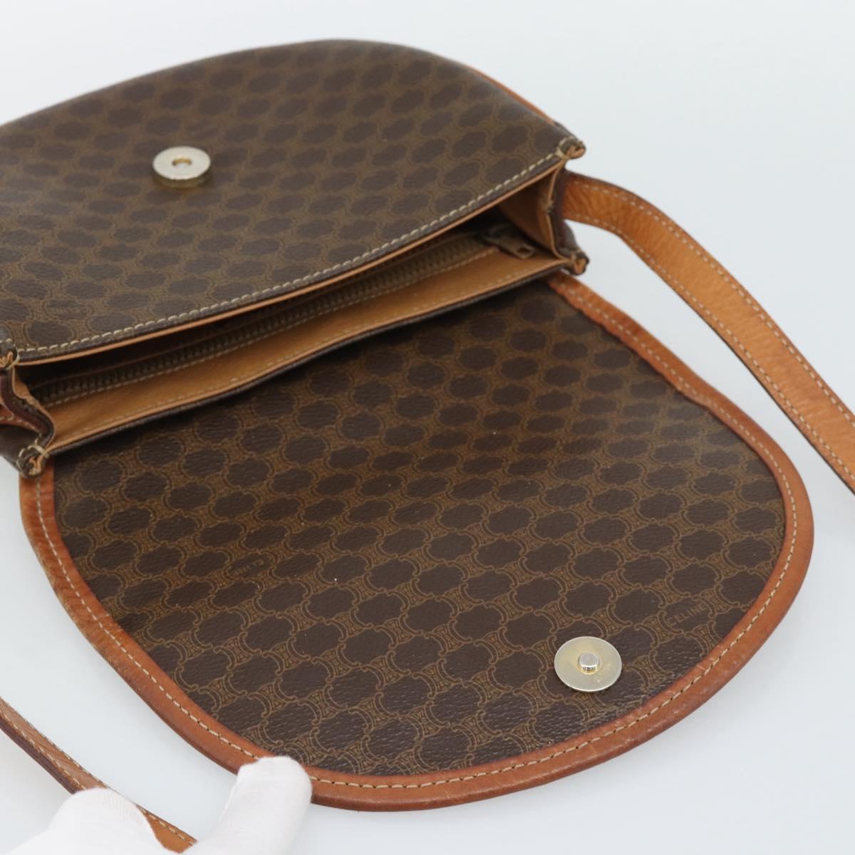 CELINE Macadam Canvas Shoulder Bag PVC Leather Brown Gold Auth 187770