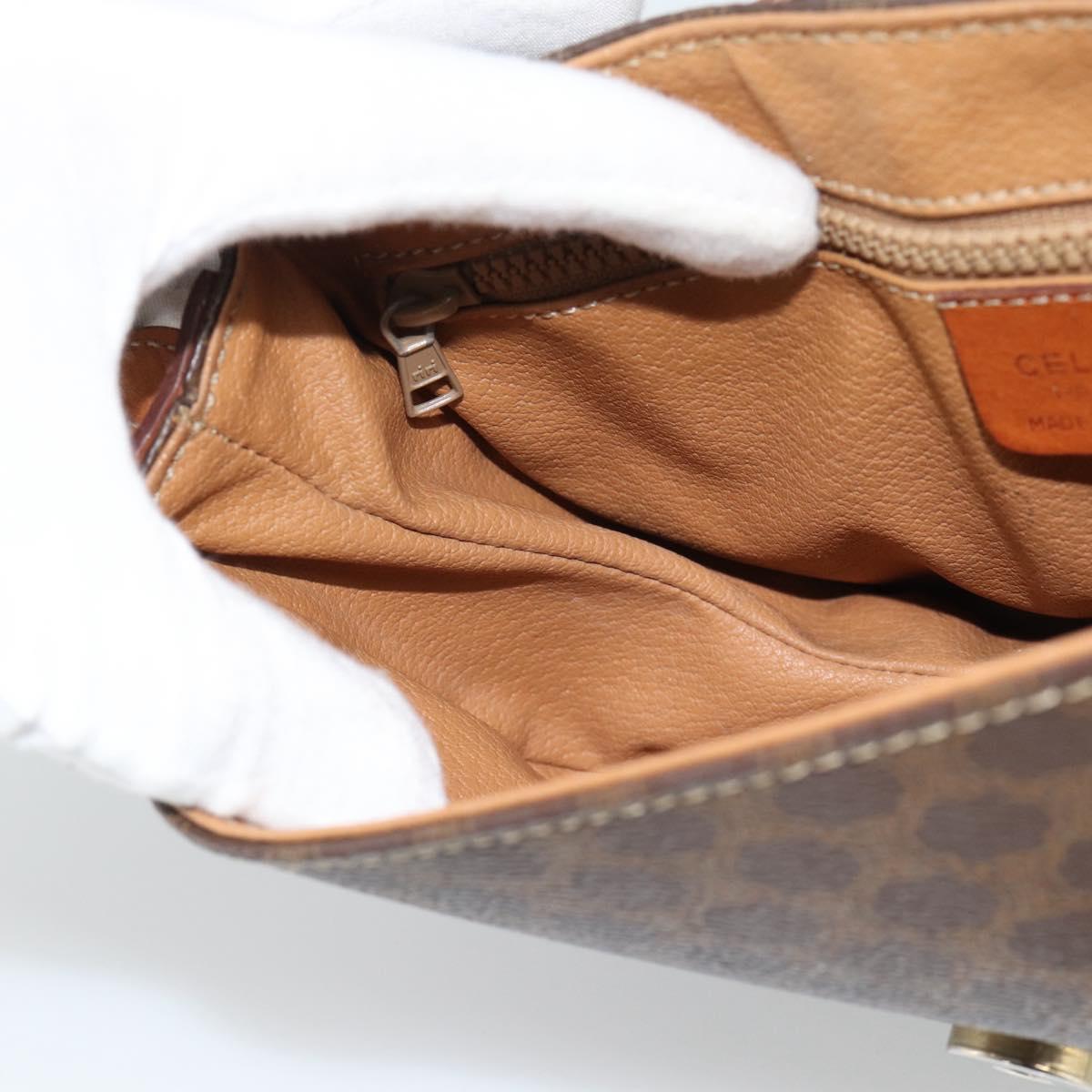 CELINE Macadam Canvas Shoulder Bag PVC Leather Brown Gold Auth 187770